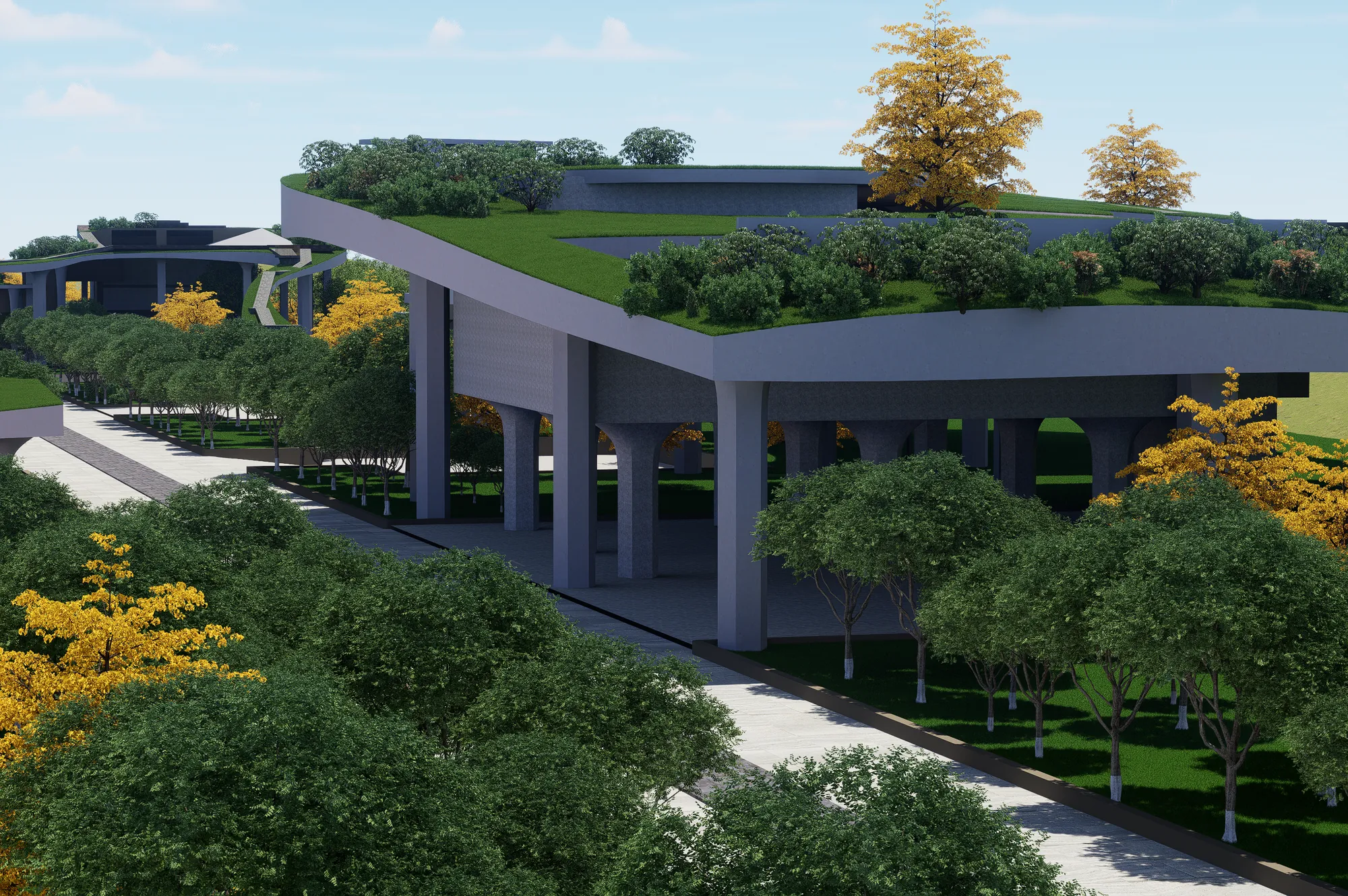 A planted roof on columns